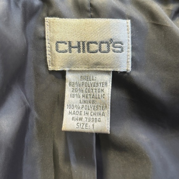 Chicos Blazer Sz 1 Medium Textured Metallic Paisley Mandarin Collar Button Front - Picture 11 of 11